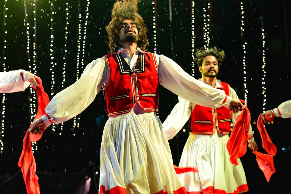 Vibrant dance performance with traditional costumes on stage